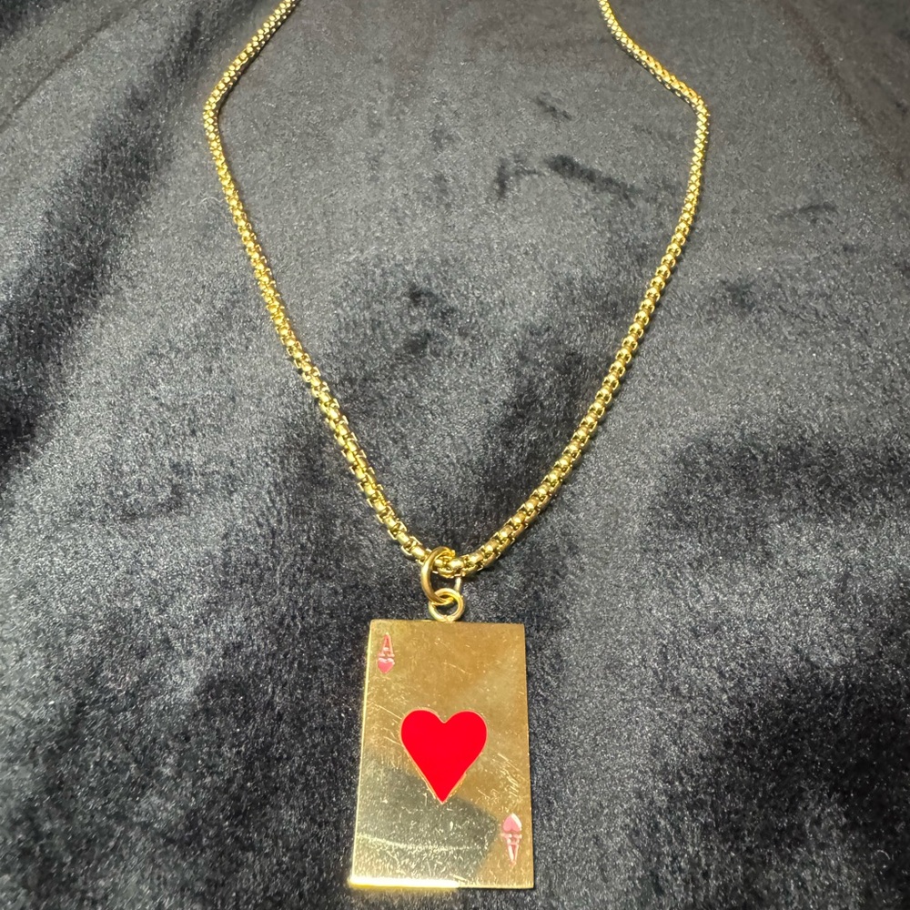Two Sided Gold “A” Playing Card Pendant Necklace